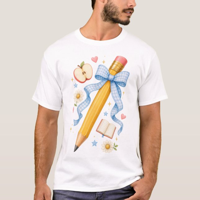 T-shirt Chemise Pencil Bow Enseignant Retour à l'école (Devant)
