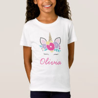 Chemise personnalisée licorne et fleurs pailletée