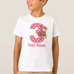 T-shirt Chemise personnalisée pour la fille singe du 3e an