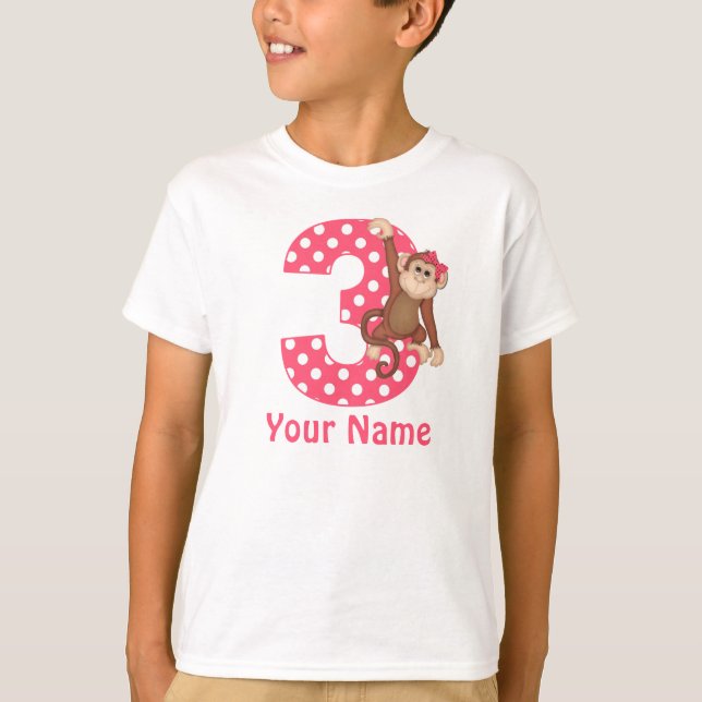 T-shirt Chemise personnalisée pour la fille singe du 3e an (Devant)