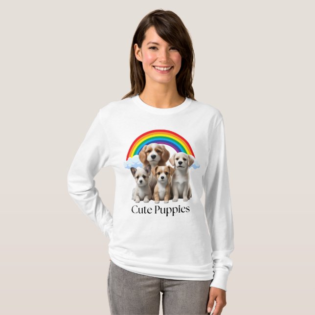 T-shirt Chemise personnalisée Rainbow Puppy Love (Devant entier)