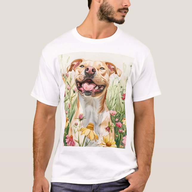 T-shirt Chemise Pit Bull Papa – Aquarelle (Devant)