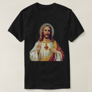 T-shirt Chemise portrait du Sacré-Cœur de Jésus avec signe