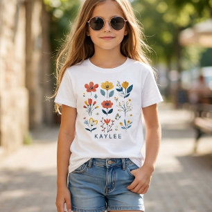 T-shirt Chemise pour enfants à fleurs avec nom personnalis