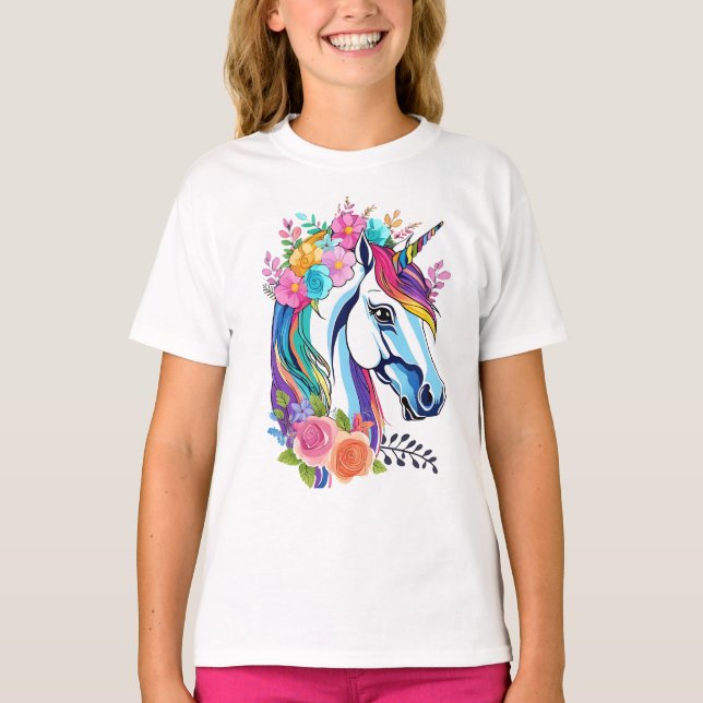 T-shirt Chemise pour enfants Unicorne florale - Tee lunair (Devant)