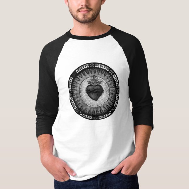 T-shirt Chemise Raglan du Sacré Coeur noir et blanc pour h (Devant)