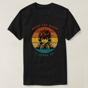 T-shirt Chemise Rétro Anime Gamer "Je Monte de Niveau"