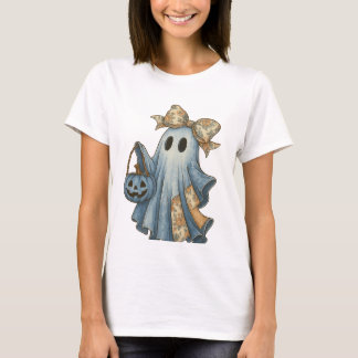 T-shirt Chemise Retro Halloween Blue Denim Ghost