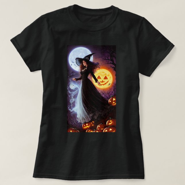 T-shirt Chemise Rétro Sorcière Halloween (Design devant)