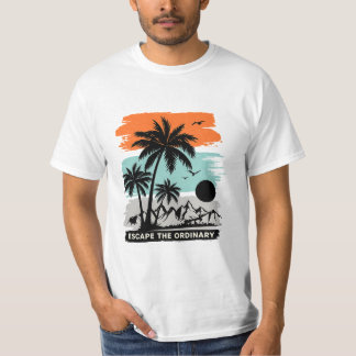 T-shirt Chemise Rétro Tropicale Coucher de Soleil Palmier