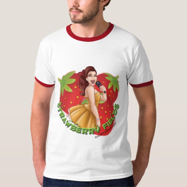 T-shirt Chemise Ringer caricaturale des champs de fraises (Devant)