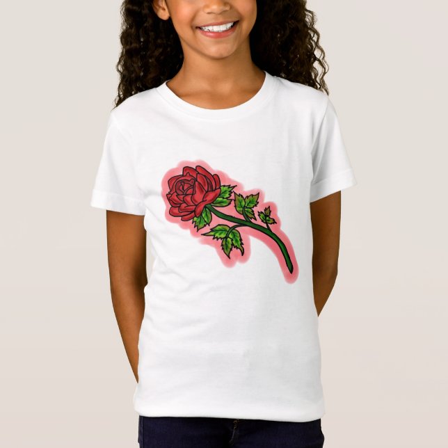 T-Shirt Chemise rose d'aquarelle pour filles (Devant)