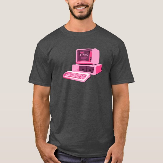 T-shirt Chemise rose rétro ordinateur 1981 (Devant)