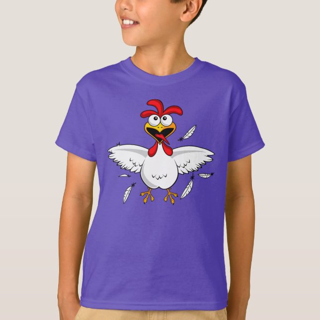 T-shirt Chemise Rouge Drôle Dingue Caricature Poulet (Devant)