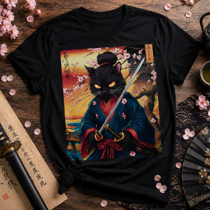 T-shirt Chemise Samouraï Chat Tee-shirt de guerrier japo