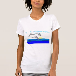 T-shirt Chemise sautante de dauphins de coucher du soleil