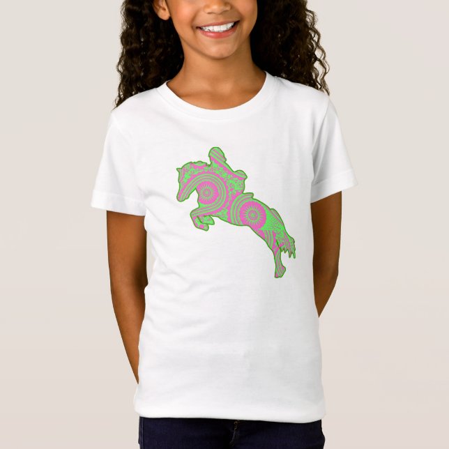 T-Shirt Chemise sautante rose et verte de poney de Paisley (Devant)