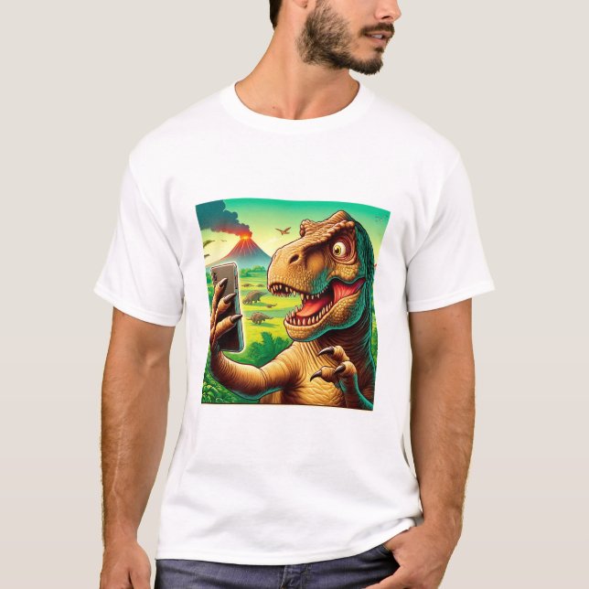 T-shirt Chemise Selfie Dinosaure -Amusante Apparence Dinos (Devant)