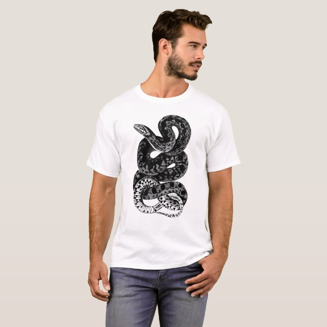 T-shirt Chemise serpent noir et blanc pour hommes (Devant entier)