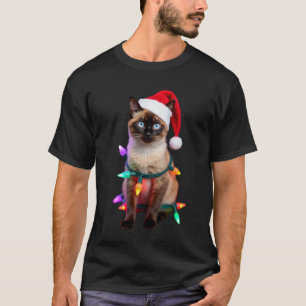 T-shirt Chemise Siamese Cat Christmas Lights Xmas Chat Ama