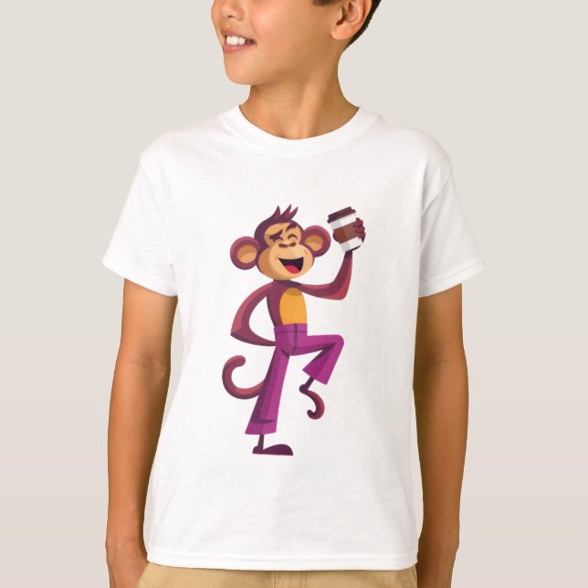 T-shirt Chemise "Singe dansant avec café" (Devant)
