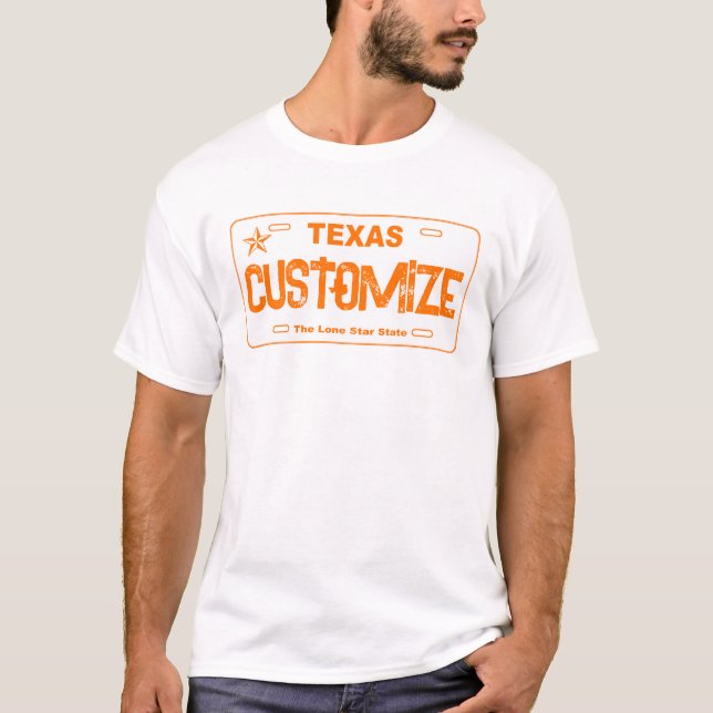 T-shirt Chemise sur plaque d'immatriculation orange Texas (Devant)