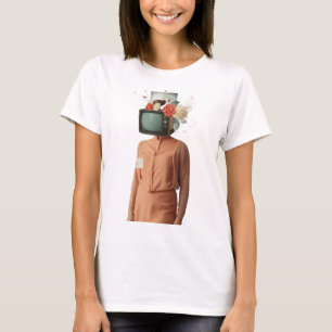 T-shirt Chemise Surrealiste Tête de Télévision Femme Colla