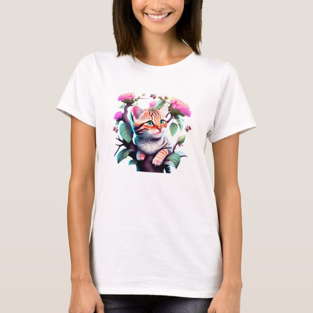 T-shirt Chemise T Acrylique Cute Flower Cat (Devant)