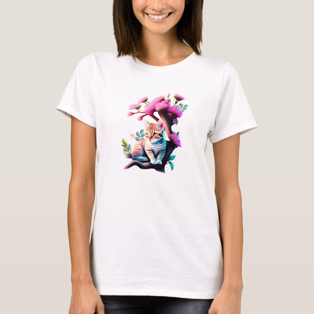 T-shirt Chemise T Acrylique Cute Flower Cat (Devant)