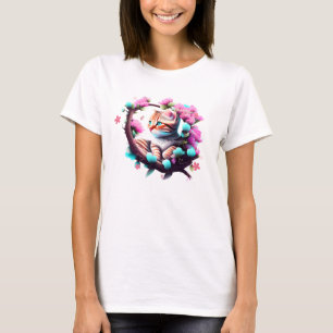 T-shirt Chemise T Acrylique Cute Flower Cat
