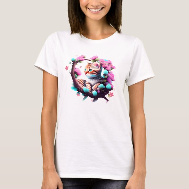 T-shirt Chemise T Acrylique Cute Flower Cat (Devant)
