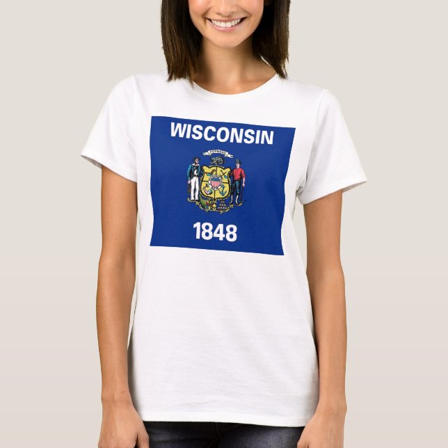 T-shirt Chemise T Femmes avec Drapeau de l'Etat du Wiscons (Devant)