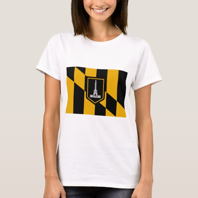 T-shirt Chemise T Femmes avec Drapeau du Baltimore, USA (Devant)