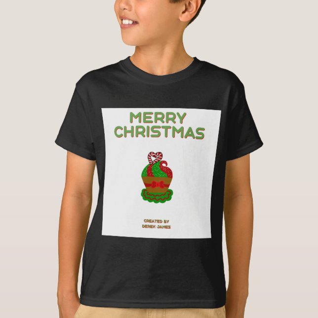 T-shirt Chemise T Noir de base de Noël Cupcake Boy (Devant)