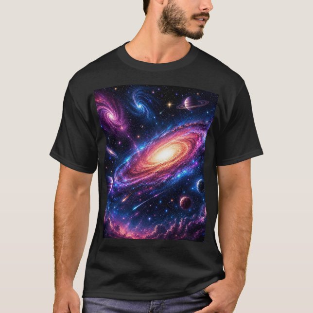 T-shirt Chemise t noire design spatial devant et dos (Devant)