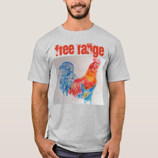 T-shirt Chemise T Rooster de poulet à l'aquarelle libre (Devant)
