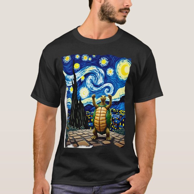 T-shirt Chemise Tortue Artistique Tortue Nuit Étoilée (1) (Devant)