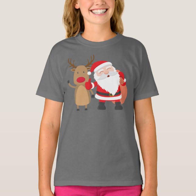 T-shirt Chemise très mignonne du père noël et du renne | (Devant)