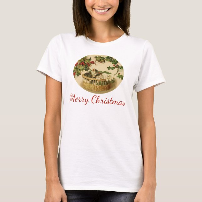 T-shirt Chemise Trois Chatons dans un Panier (Devant)