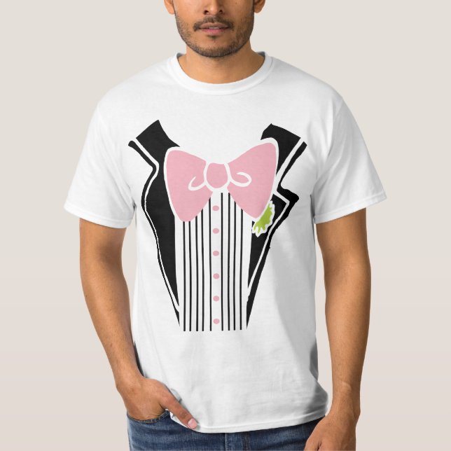 T-shirt Chemise Tuxedo - Cravate rose (Devant)