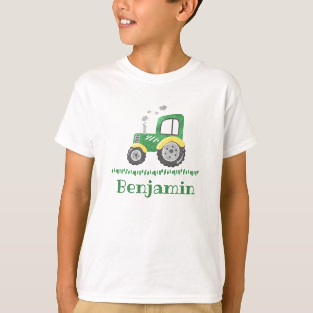 T-shirt Chemise verte de tracteur personnalisée (Devant)