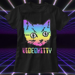T-SHIRT CHEMISE VIDEO KITTY CAT PIXEL ART