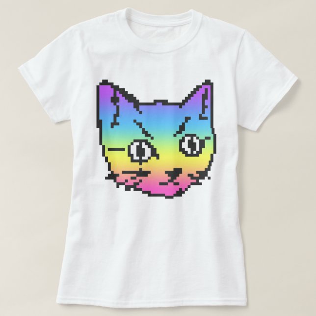 T-SHIRT CHEMISE VIDEO KITTY CAT PIXEL ART (Design devant)
