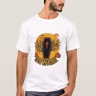 T-shirt Chemise vintage Beware Halloween Coffin Pumpkin De