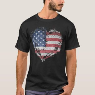 T-shirt Chemise vintage Coeur drapeau américain USA Patrio