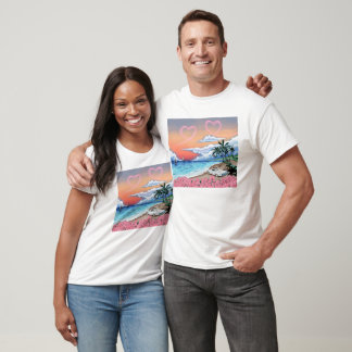 T-shirt Chemise vintage cœurs de coucher de soleil tropica