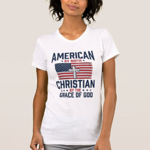T-shirt Chemise Vintage Croix du Drapeau Chrétien Américai