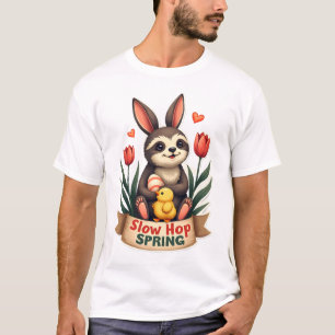 T-shirt Chemise Vintage Easter Sloth Bunny Spring Flowers 