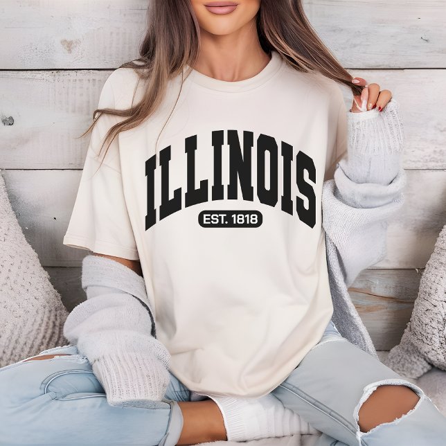 T-shirt Chemise vintage Illinois, cadeau patriotique pour  (college student gift, USA collegiate shirt, Illinois state football shirt, USA state shirt,)