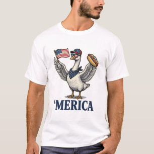 T-shirt Chemise Vintage Patriotic Goose 'Merica Hot Dog De
